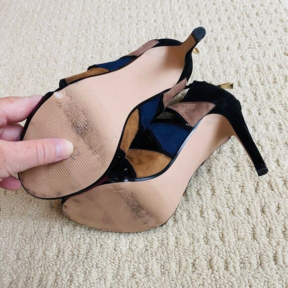 XOXO Dressy Sandals Black & Multi Color Strappy High Heels Shoes Ankle Buckle 8M - Picture 9 of 12